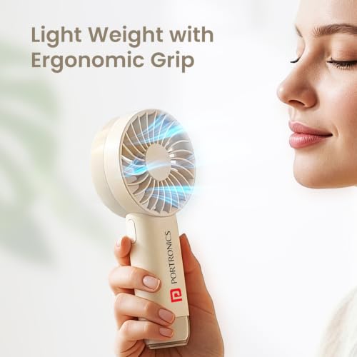 Image of Portronics Toofan Mini 2 Rechargeable Personal Hand Fan with 4000mAh Battery, Up to 6000 RPM High-Speed Airflow, 5 Speed Levels, BLDC Motor, Type-C Charging, For Travel, Office, Makeup & Outdoor