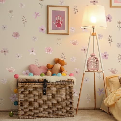 Neukids 52pcs Watercolor Pink Daisies Childrens Wall Stickers Girls Wall Decals Nursery Stickers for Kids Bedrooms Livingroom Kindergarten Window Wall Decor