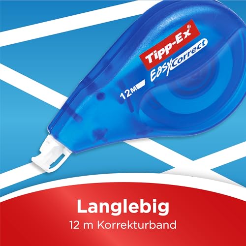 Tipp-Ex Korrekturroller Easy Correct zum seitlichen Korrigieren, 12m x 4.2mm, 3er Pack, Ideal für das Büro, das Home Office oder die Schule