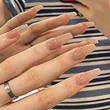 IMSOHOT Coffin Press on Nails Long Fake Ballerina Nude False Glue on Full Cover Acrylic Glossy 24PCS Stick on Nails