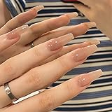 IMSOHOT Coffin Press on Nails Long Fake Nails Ballerina Nude False Nails Glue on Nails Full Cover Acrylic Nails Glossy Stick on Nails 24PCS