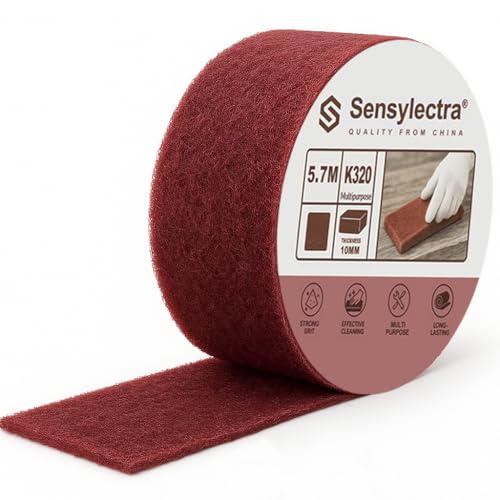 Sensylectra Schleifvlies Rolle 10cm*5.7m Korn 320,Vielseitiges Schleifpapier,Schleifschwamm für Holz, Metall, Edelstahl,Geeignet zum Polieren, Schleifen, Reinigen und Entrosten