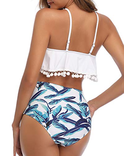 Tempt Me Women Two Piece High Waisted Bikini Ruffle Swimsuit Flounce Pom Pom Trim Bathing Suit with Bottoms - Image 3