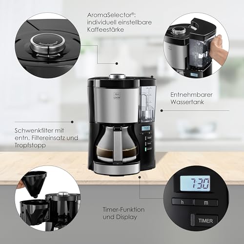 Melitta Filter Coffee Machine, Look V Timer Model, Stainless Steel, 21 x 24 x 33.5 cm, Black, Art. No. 6766591 - Image 3