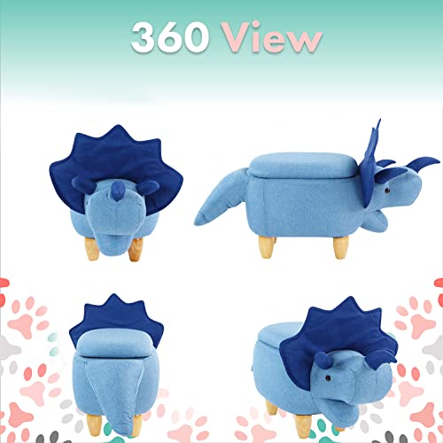 Critter Sitters 15-In. Seat Height Blue Triceratops Dinosaur Animal Shape Storage Ottoman, Foot Stool for Nursery, Bedroom, Playroom, Living Room Decor, Childrens Furniture - Thumbnail 7