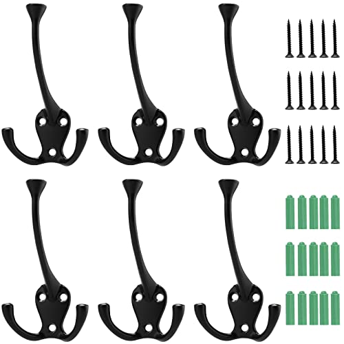ZEONHEI Lot de 6 crochets en métal noir vintage, crochet porte manteau avec 15 vis pour manteau, serviettes, chapeau Cover