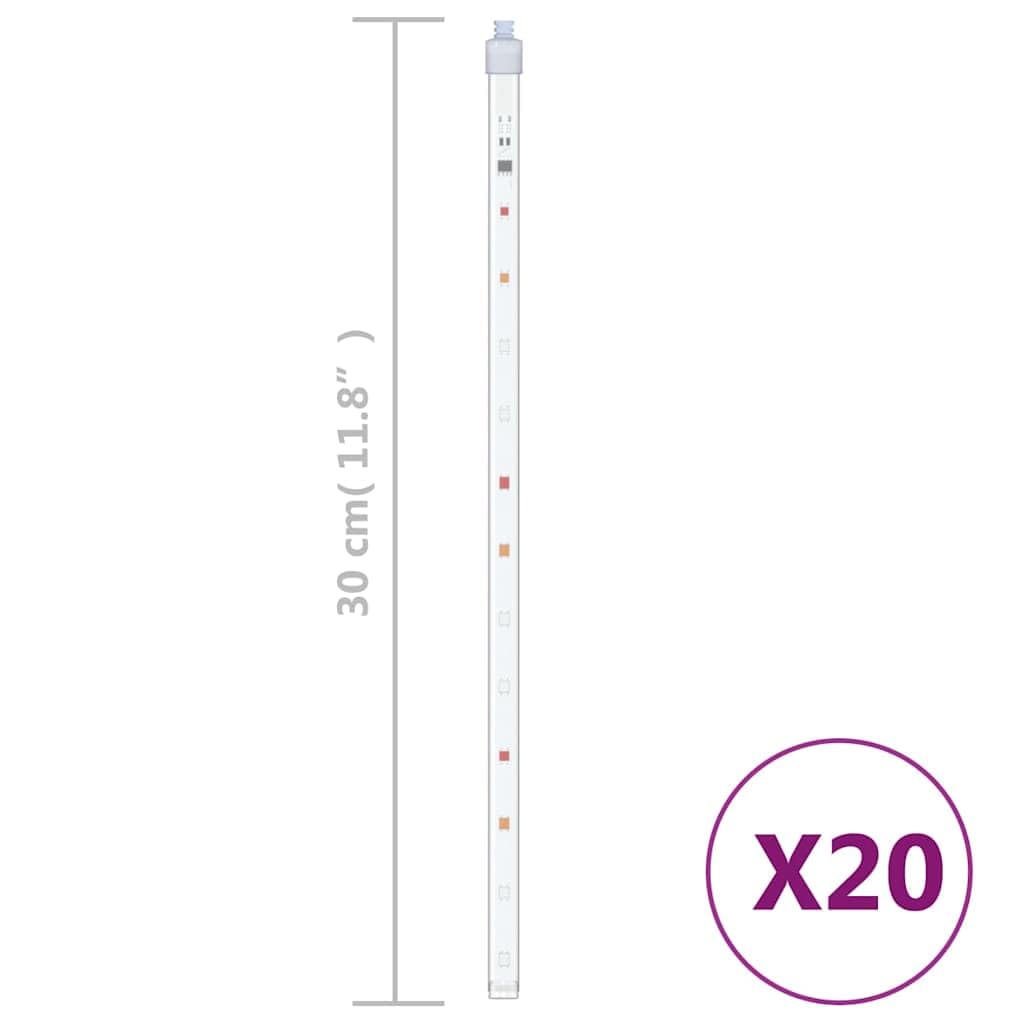 Luci LED meteori, 20 tubi, 30 cm, catena luminosa per esterni, impermeabile, SMD LED per decorazioni natalizie e illuminazione per feste