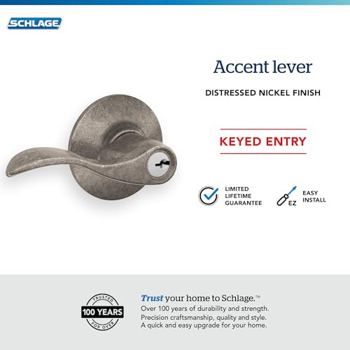 Image of SCHLAGE F51A ACC 621 Accent Keyed Lever, Distressed Nickel