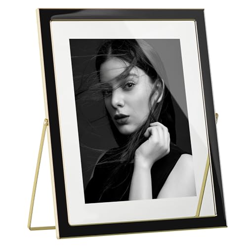 Image of eletecpro 8x10 Enamel Floating Picture Frame with 8.8 inch x 10.7 inch Real Double Glass Cover for Floating Effect, Black Floating Photo Frame for Tabletop, Display Multi-Size Photos and Artworks, Desk Decor