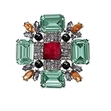 Baroque Rhinestone Brooch Pin for Women Men Vintage Rectangle Crystal Round Ball Victorian Art Deco Brooches Lapel Pins Elegant Dress Accessories Wedding Birthday Jewelry Corsage (Green)