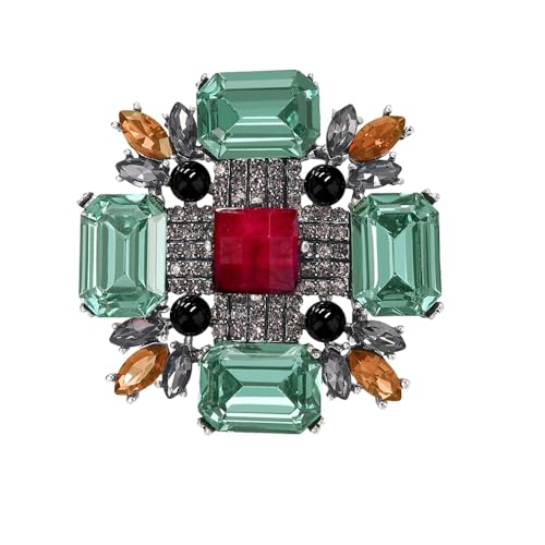 Baroque Rhinestone Brooch Pin for Women Men Vintage Rectangle Crystal Round Ball Victorian Art Deco Brooches Lapel Pins Elegant Dress Accessories Wedding Birthday Jewelry Corsage (Green)