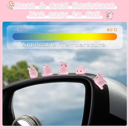 CARFIB Car Dashboard Decoration Pink Piggy Cute Girly Car Interior Rearview Mirror Accessories Office Home Desktop Funny Gifts for Women 2 Sets - Thumbnail 4