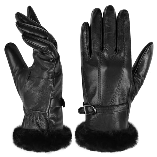Harssidanzar SL022US Gants d'hiver thermiques en cuir avec doublure en fourrure pour temps froid, noir, X-Large