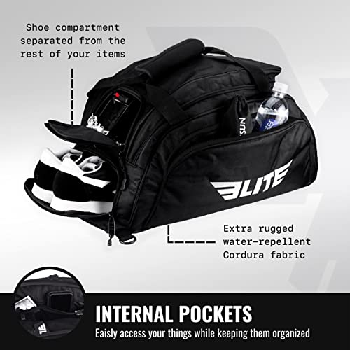 Warrior Series Jiu Jitsu Bjj Gym Duffle Bag For Mma, Bjj, Boxing Gear, Duffel Athletic Gym Backpack With Shoes Compartment. (Black, Medium) #TOP2