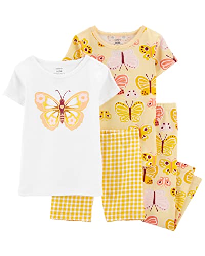 Carter's Toddler Girls 4pc Cotton Snug Pajamas PJs Set (Yellow/Butterfly, 5T)