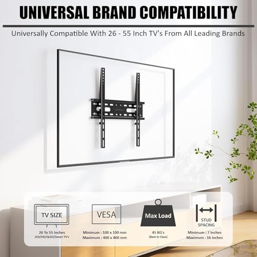 Image of Caprigo Super-Slim TV Wall Mount for 26 to 55 Inch TV's | Universal Heavy-Duty TV Wall Bracket | Fixed TV Stand for Wall (M463)