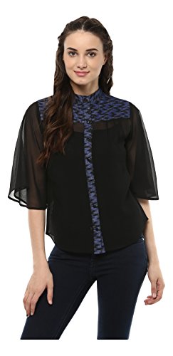 Image of RARE Women Black Solid Shirt Style Top (EP2085)