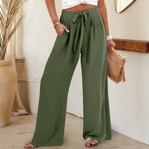 Women's Linen Pants 2025 Summer High Waisted Wide Leg Palazzo Pants Flowy Beach Pants Plus Casual Loose with Pockets4