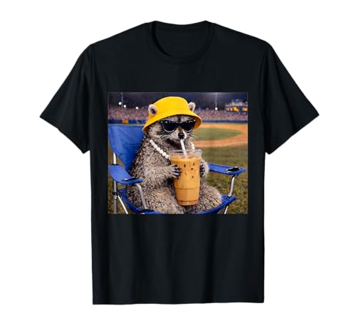 Funny Raccoon Drinking Iced Coffee Funny Animal Meme Raccoon T-Shirt