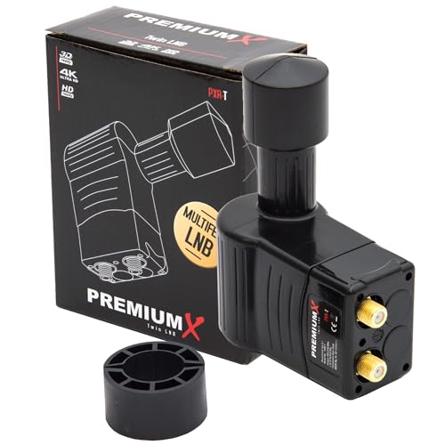 Premium X Rocket Twin LNB   Antena parabólica (2 compartimentos, para 2 participantes, 4 K, Full HD, con protección contra la intemperie, para antena parabólica, TV digital), color negro