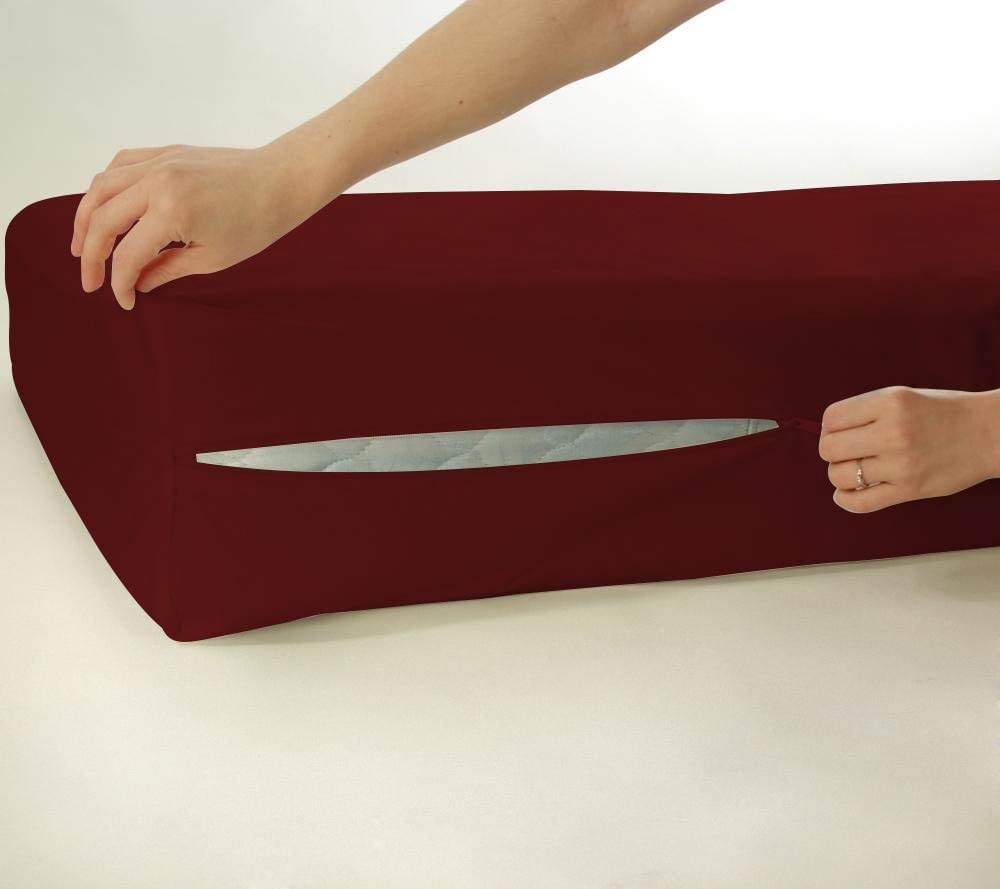 Sea Monk Waterproof Mattress Protector with Zipper Chain, Single Size (72x35 Inches)_with 6 Inch Drop Maroon, Zipper Mattress Encasement Bed Cover Six-Sided Waterproof Mattress Protector with Zip