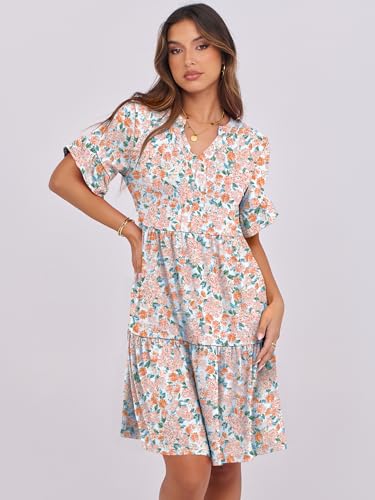 Image of ANRABESS Women's Summer Casual Dress, V-Neck Ruffle Sleeve Tiered Mini Dress, Soft Comfy Fabric with Pockets for All-Day Wear