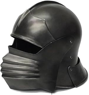 Casco de caballero medieval cerrado de fuelle perfecto para disfraz de Halloween LARP, color negro