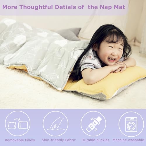 Image of Nap Mat with Removable Pillow and Soft Blanket, Lightweight Sleeping Bag, Travel Slumber (Blooming Flowers)