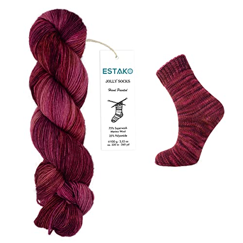 Estako Jolly Socks (3 Skeins Pack) Hand Painted Yarn 75% Superwash Merino Wool And 25% Polyamide (Fine/Sport 2 Weight) / (3 X 3.52 Oz - 3 X 100 Gr) / (3 X 360 Yard - 3 X 330 Mt) (7263 - Salsa) #TOP2