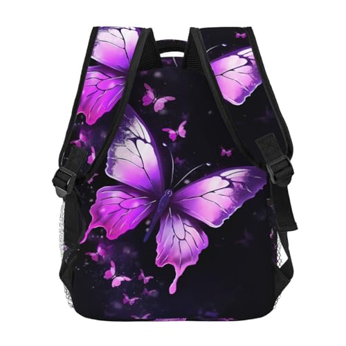 Sac à dos informatique violet motif papillon imperméable avec poches voyage - 4