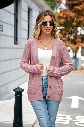 Image of Womens Cardigan Sweaters Cable Knit Sweater 2026 Fall Winter Chunky Open Front Button Down Coats with Pockets