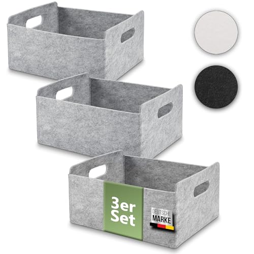 beschmann Aufbewahrungskorb Filz Organizer faltbare Aufbewahrungsbox Filzbox Aufbewahrung Filz Aufbewahrungsbox Kleiderschrank Regal Korb Filzkorb Aufbewahrung Kleiderschrank (grau 3er)