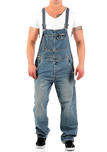 Arbeitshose Herren Enzo Herren Ezd390 Ven Denim Dungarees Overalls - Bleach Farbe, 40W, Lässige Arbeitslatzhose Aus Denim Blaue Latzhose Herren