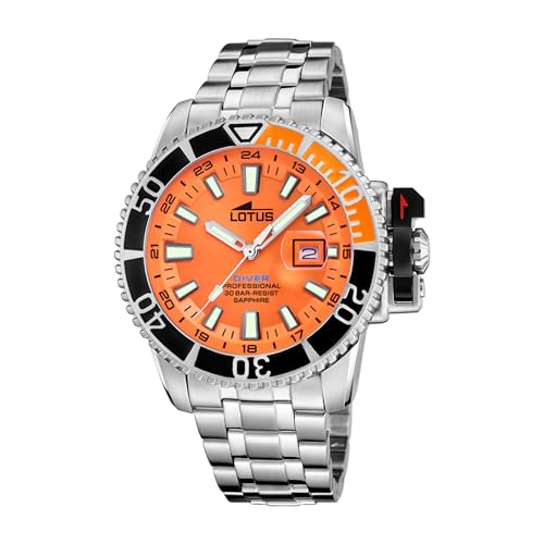 LOTUS Reloj Hombre Analógico de Acero Inoxidable 316l Plateado - Movimiento de Cuarzo - Calendario - Cristal Zafiro de Alta Resistencia - Resistente al Agua 30 ATM 18938/2 Diver LOTUS Reloj Hombre Analógico de Acero Inoxidable 316l Plateado - Movimiento de Cuarzo - Calendario - Cristal Zafiro de Alta Resistencia - Resistente al Agua 30 ATM 18938/2 Diver