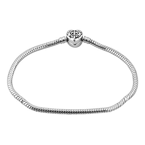 ReisJewelry Heart Love Fleur De Lis Charm Clip Lock Clasp Snake Chain Charms Bracelet (7.5 Inches)
