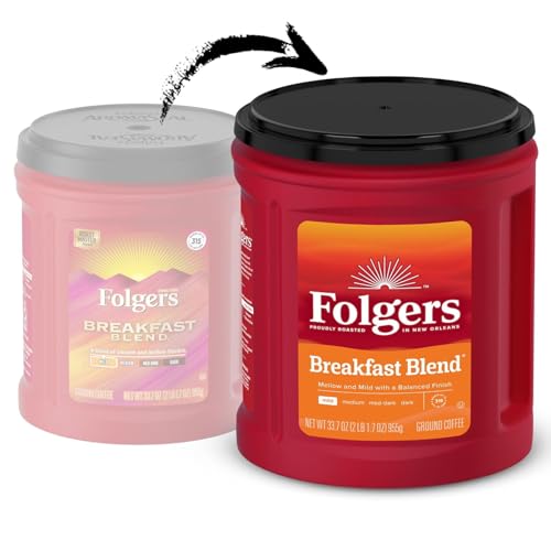 Folgers Breakfast Blend Ground Coffee, Smooth & Mild Coffee, 33.7 Ounce Canister