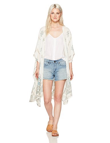 Angie Women\'s Ivory Printed Duster Kimono, Medium