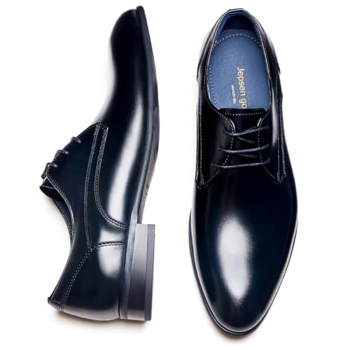 Image of Men's Dress Shoes, Genuine Leather Oxford Shoes for Men, Wingtip Brogue and Plain Toe Lace Up Formal Business Wedding Derby Shoes
