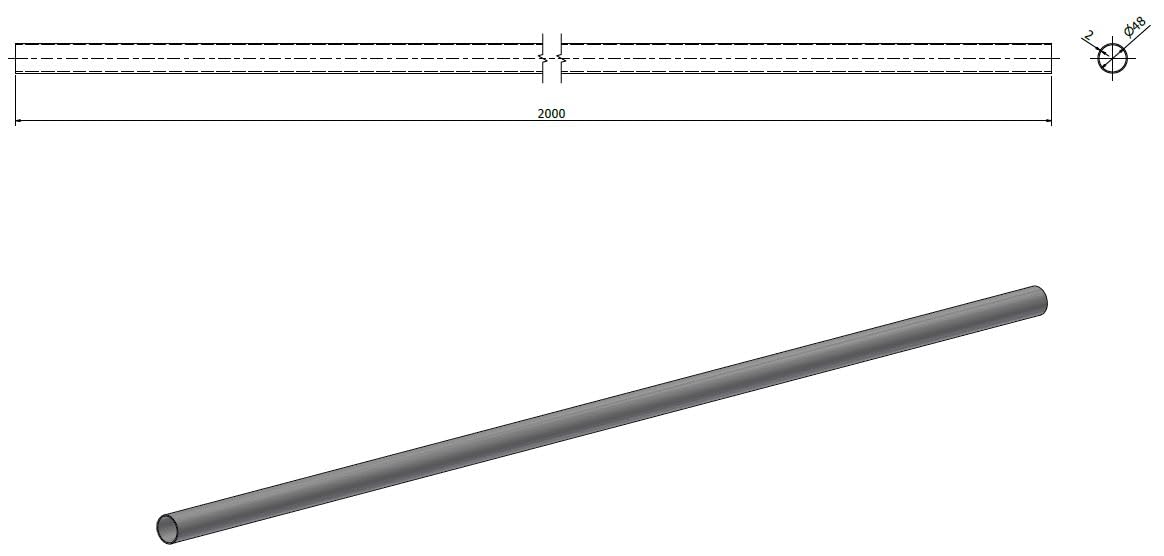 TUBO REDONDO ACERO GALVANIZADO - Sección Ø48 mm - Longitud 2000 mm - Espesor 2 mm - 3 Unidades - Acero galvanizado en caliente