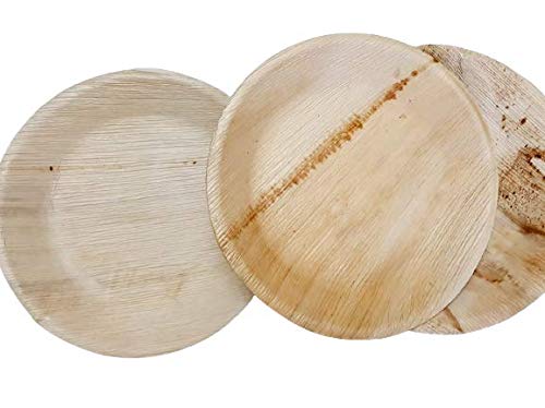 Mother's Love Palm Leaf Round Plates Disposable Plates Areca Palm Leaf Plates 9 inch Round Eco-Friendly Disposable Bio-Degradable Dinner Plates, Eco-Bamboo Plates For Parties, 25 Pack