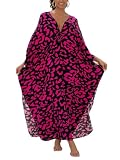 Picture of IMAGEKOPE Women's Plus Size Animal Print V-Neck Batwing Kaftan Beach Dress Bathing Suit Cover-Up Loungewear