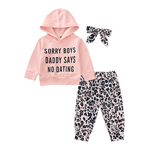 Infant Baby Boys Girl Clothes Letter Printed Long Sleeve Hooded Pullover Leopard Pants+Headband Sweatshirt Outfit Set (Pink, 18-24 Months)