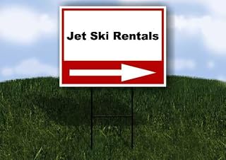 Jet Ski Rentals Right Arrow White Red Black Single Sided 18x24 in Yard Road Sign w/Stand