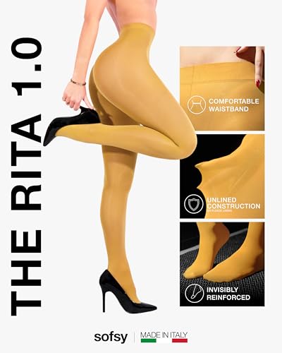 Image of sofsy 10-Year Hosiery Craftsmanship - Italian 40 Den Run Resistant Opaque Tights for Women | High-Waist, Reinforced Toe
