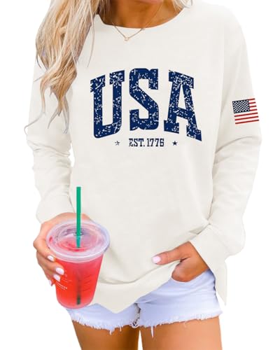 Image of Dressmine Womens USA Shirt Casual Long Sleeve Graphic Tees Knit Crew Neck Sweatshirts Loose Pullover