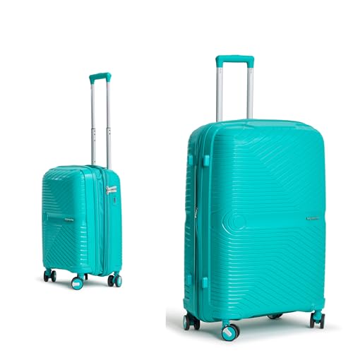 Image of 2 Pc Set 50 cms & 70 cms- Small (Cabin) & Large Polypropylene 360 Degree 8 Wheels Trolley Bag for Travel Hard Case Luggage, Combination Lock with 3 Yrs Warranty (Teal)