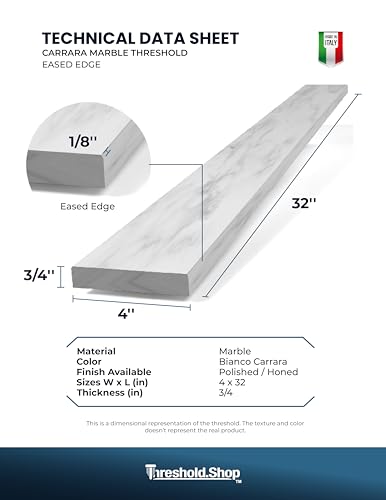 Threshold.Shop White Carrara Marble Saddle | Eased Edge | 3/4” Thickness (Marble Polished, 4" x 32")