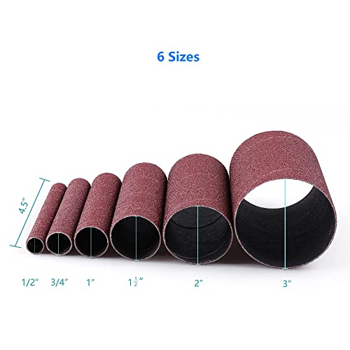 Spindle Sander Sleeves, 18Pcs 60 Grit Sanding Sleeves By Lotfancy, Aluminum Oxide Abrasive, 4-1/2” Length, 3 Each Of 1/2”,3/4”,1”,1-1/2”, 2” And 3” #TOP2
