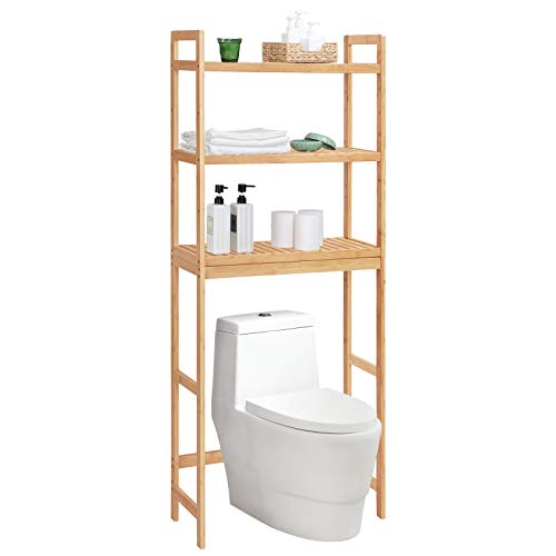 SONGMICS OverTheToilet Storage, 3Tier Bamboo Bathroom Organizer with