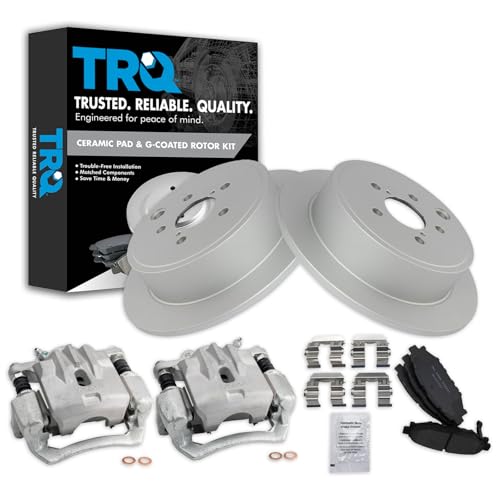 Image of TRQ Rear Ceramic Brake Pad and Rotor Set Includes Calipers Coated